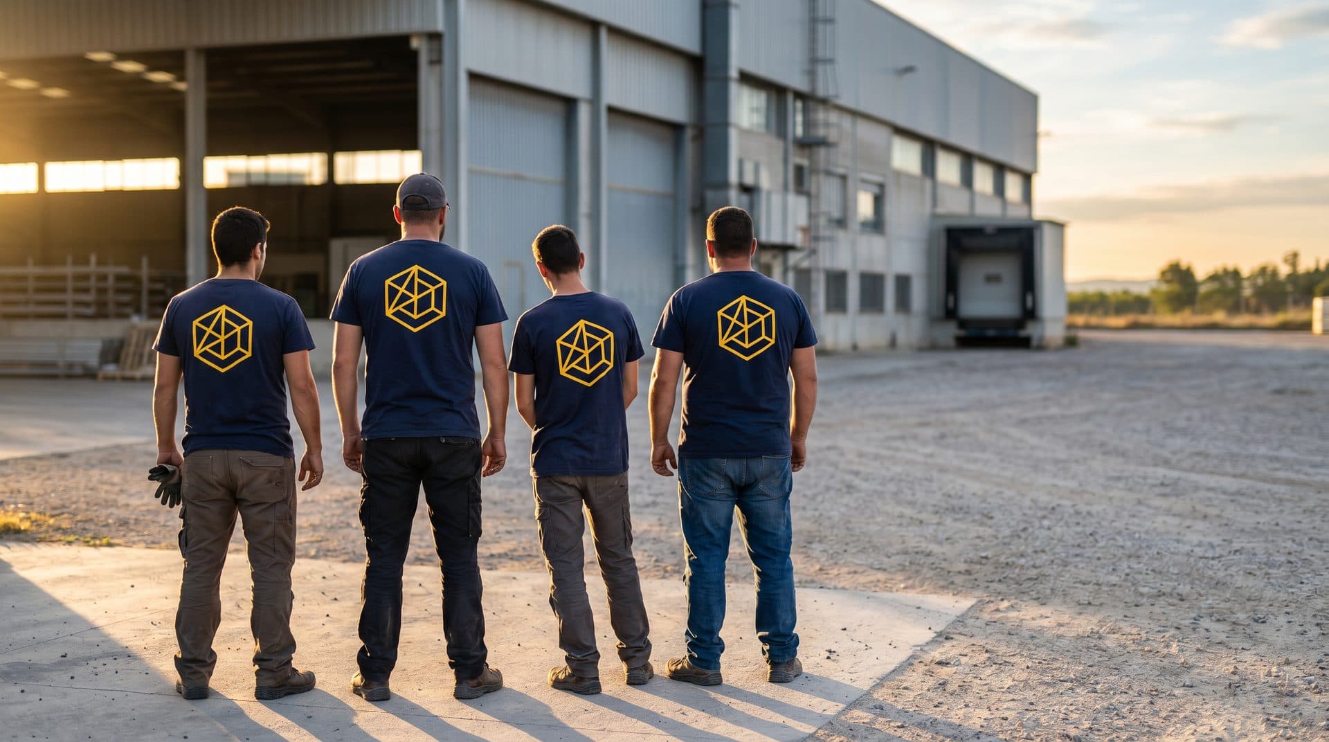 Equipo de trabajo vistiendo camisetas serigrafiadas con el mismo logotipo en Vilanova de Arousa