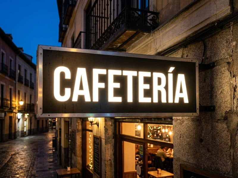 Rótulo luminoso con iluminación LED en la fachada de un negocio de Vilanova de Arousa